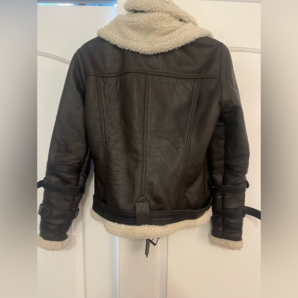 Leather Shearling Biker Jacket - image 4